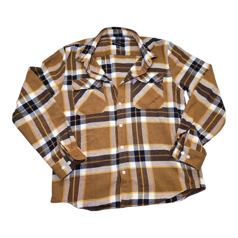 BRIXTON Men's BOWERY Flannel Shirt Button Down Metal‎ Bronze Brown Black Medium